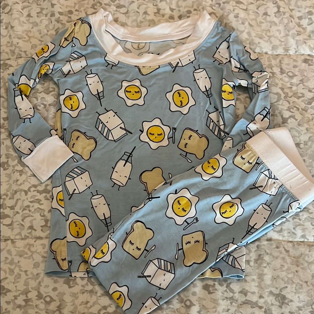 Little Sleepies Blue and White Pajama Set with Playful Egg Design